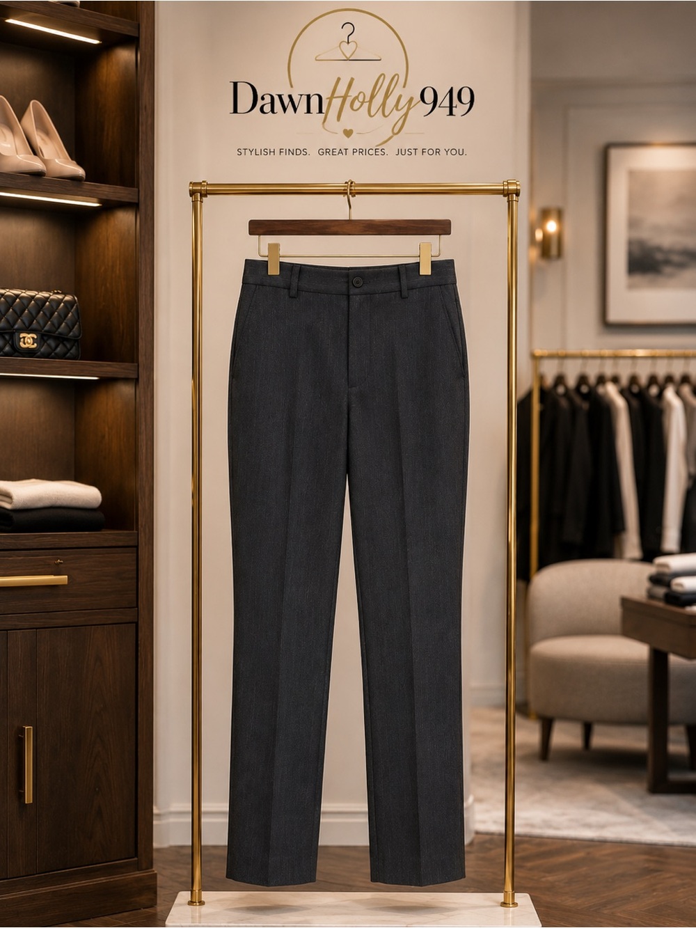 Tahari Charcoal and White Pinstriped Boot-Cut Dress Pants
